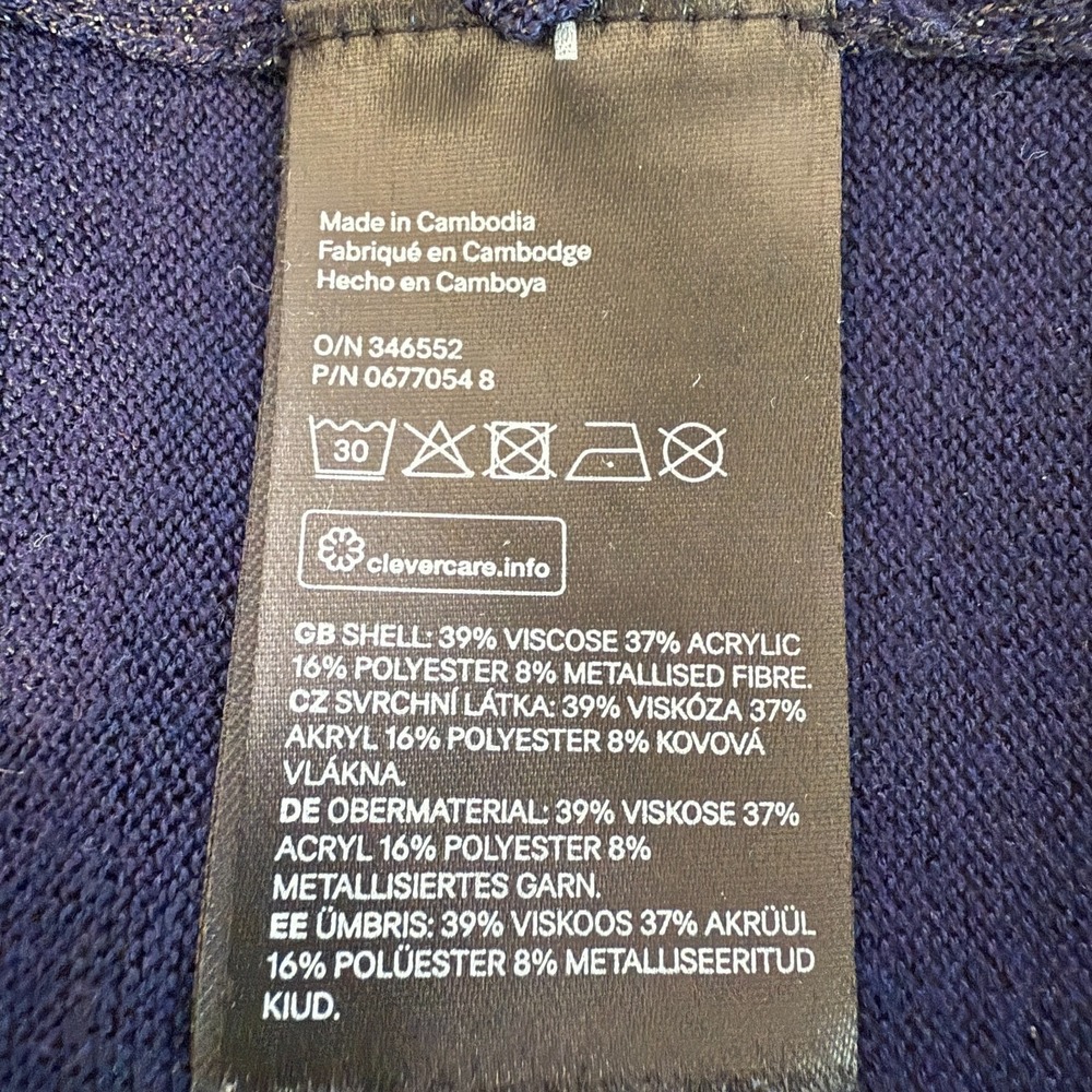 H&M Shimmer V-Neck Sweater Womens Size M Navy Blue Metallic Sparkle Knit Party - Picture 6 of 6